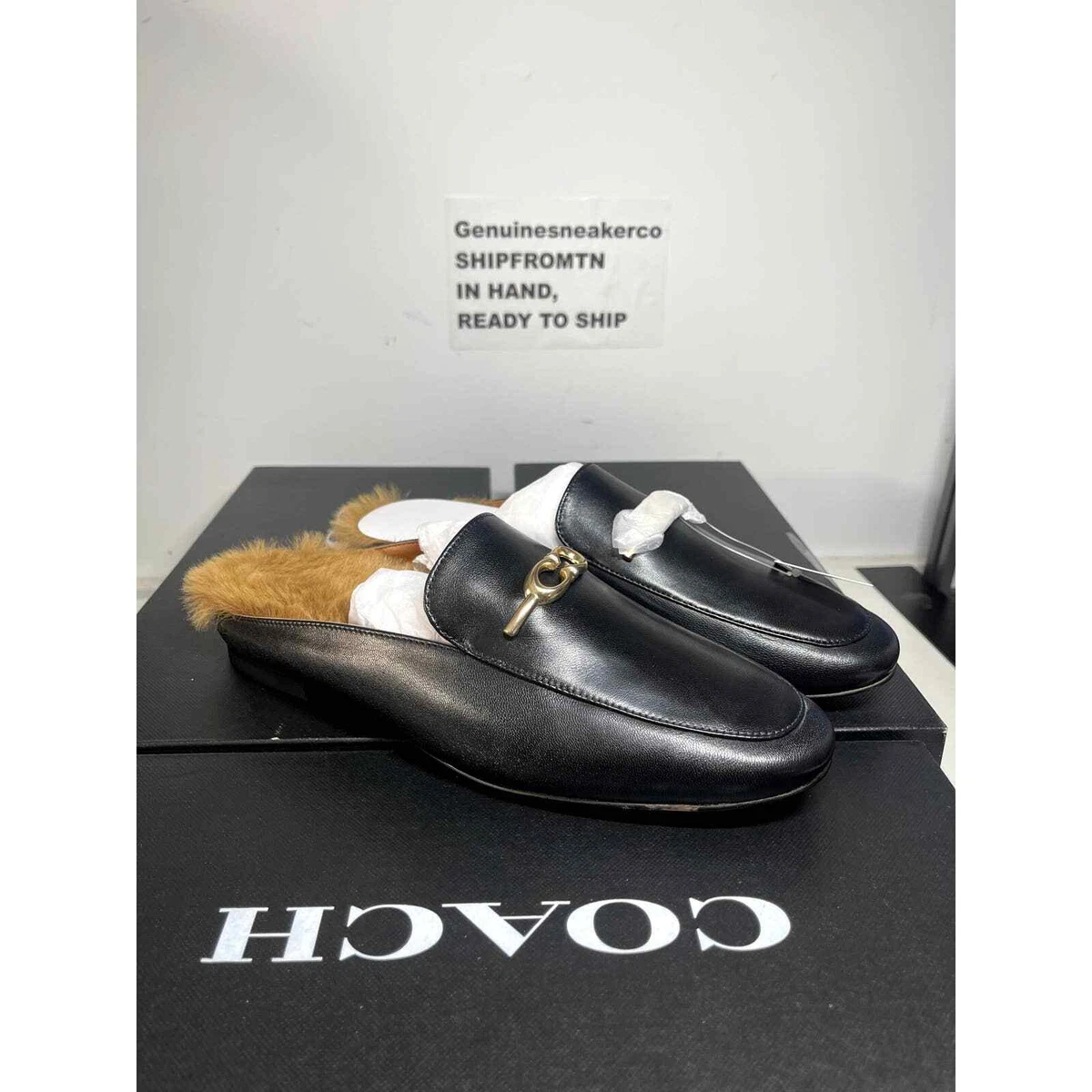 Coach black mules cheap