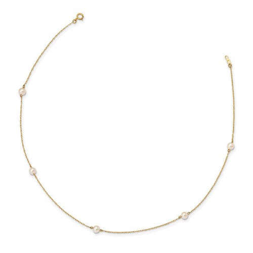 14K Solid Yellow Gold 4mm White Round Freshwater Cultured Pearl 5 Station 15.... - Picture 2 of 13