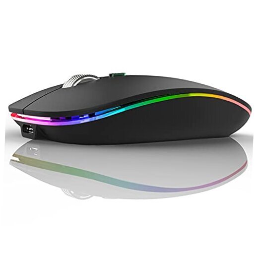 Slim Wireless Bluetooth 5.1 LED Mouse with Dual Mode USB Matte Black
