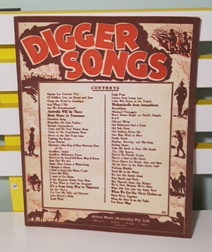 DIGGER SONGS SHEET MUSIC! ALLANS MUSIC (AUSTRALIA) PTY LTD!