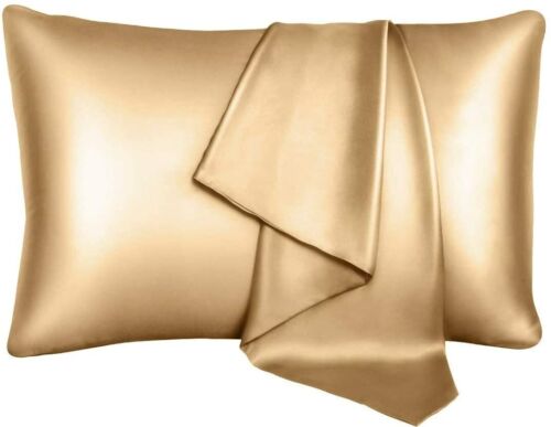 BlueHills 22 Momme 100% Pure Natural Mulberry Soft Silk Pillowcase - Queen -Gold - Picture 1 of 4