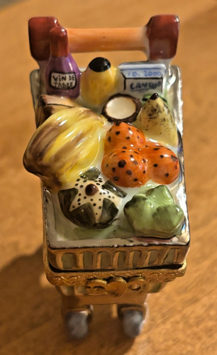 Vintage Limited Edition Shopping Cart Limoges Box Peint Main - Picture 4 of 13