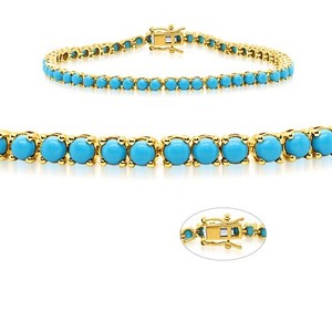 Authentic 14K Yellow Gold Plated 2.80mm Round Cut Turquoise Tennis Bracelet For Women