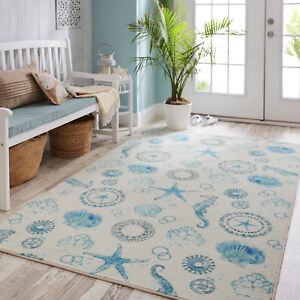 Seahorse Starfish Shell Nautical Coastal Blue Plush Area Rug Free Shipping Ebay