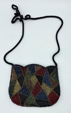 Neiman Marcus Geometric Intricate Beaded Embellished Clutch w/Rope Strap No Tag