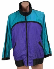 Vintage 80s 90s Gitano Jacket Large Teal Purple Black Track Windbreaker