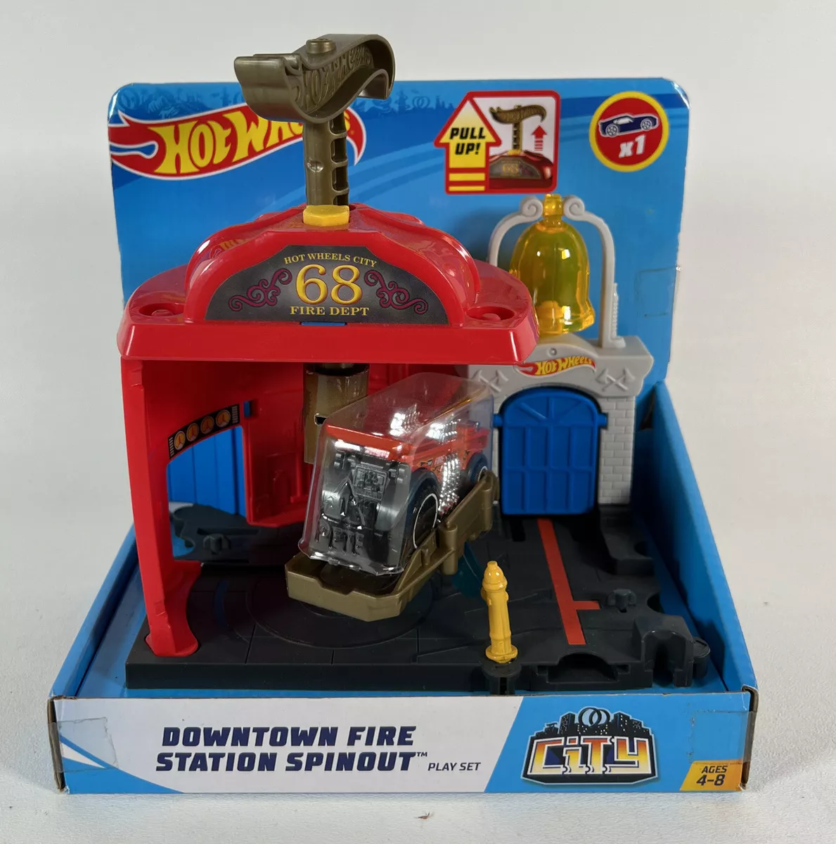 Hot Wheels City Downtown Fire Station Spinout Playset Car FMY96