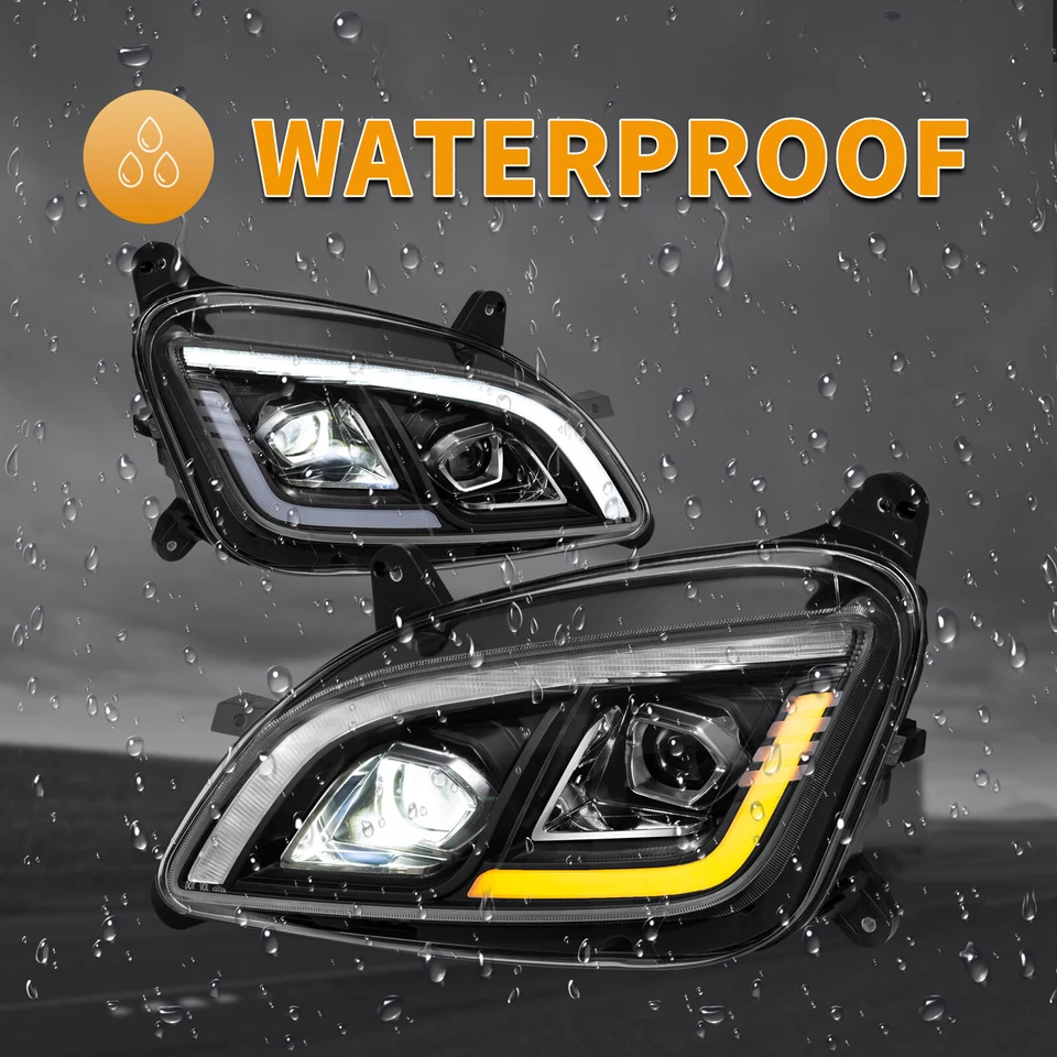 Pair Fit For Peterbilt 579 587 2011-2021 LED Black Projector Headlight Assembly Foto 4 de 4