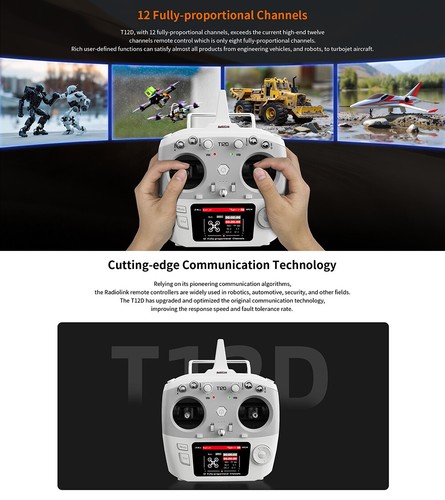 RadioLink T12D 12CH RC Transmitter 2.4G R12F Receiver for Drone Car Boat - Picture 7 of 29