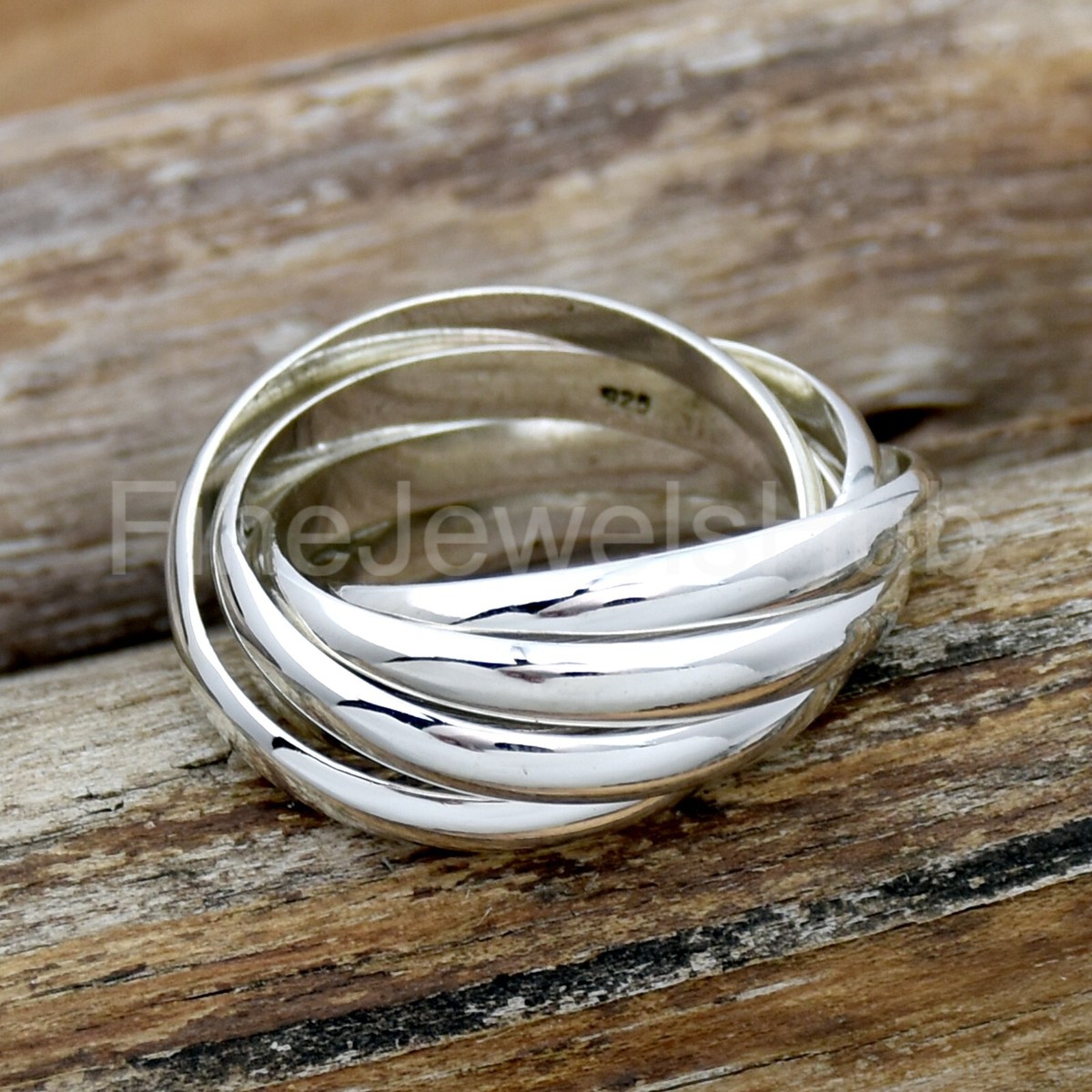 Four Rolling Ring, 925 Sterling Silver Four Interlocked Ring