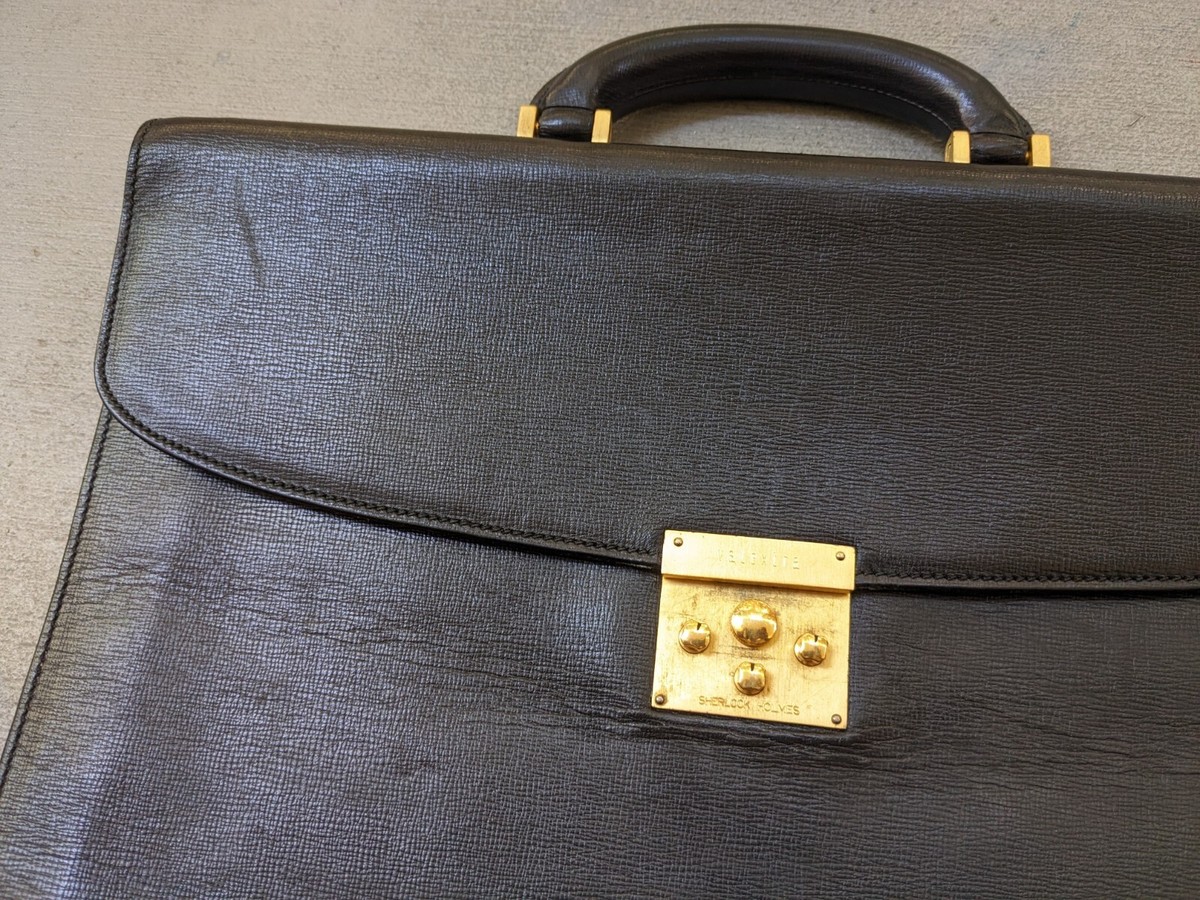 Valextra Briefcase Sherlock Holmes Black Leather Attache Portfolio