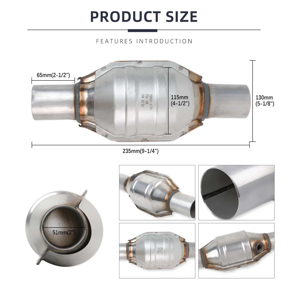 2Pcs Universal 2" Inlet/Outlet Catalytic Converter Overall EPA Approved Weld-On - Image 4 of 4