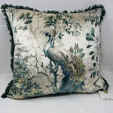 Karma Home Beaded Peacock Floral Pillow 20x20 Square