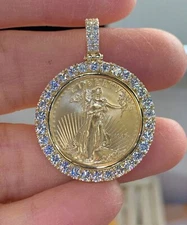 3Ct Round Cut Real Moissanite Medallion Pendant 14K Yellow Gold Plated 18"Chain