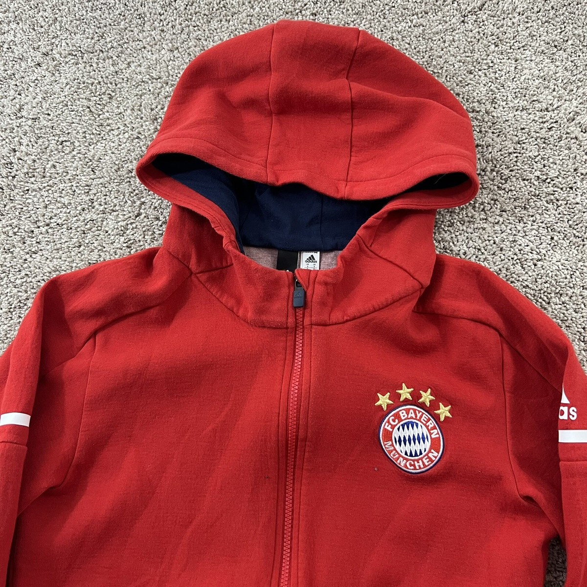 FC Bayern Munchen Sweater Mens Small Red Soccer Adidas Full Zip
