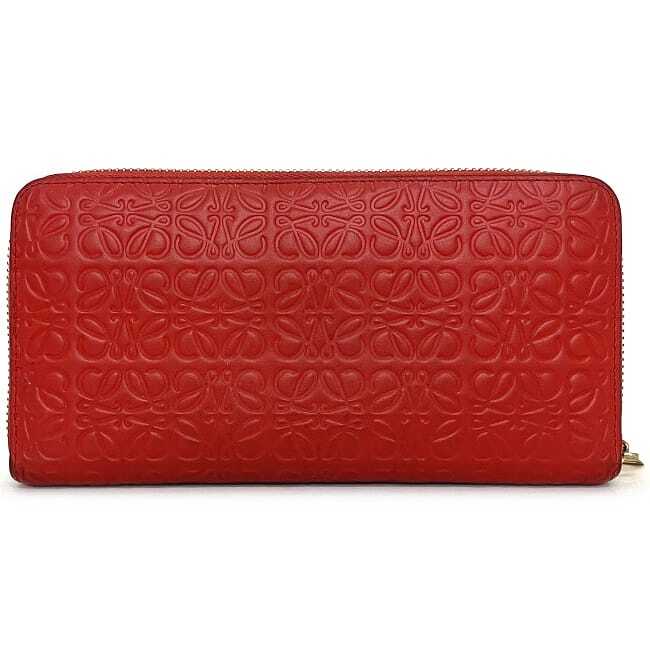 LOEWE Round Zipper Long Wallet Red Gold Repeat Anagram LOEWE Round Zipper Long Wallet Red Gold Repeat Anagram