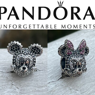 Limited Edition Pandora Mickey Minnie Full Sparkling Head Lot Of Charms 