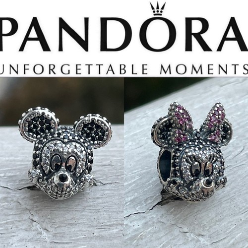Limited Edition Pandora Mickey & Minnie Full Sparkling Head Lot Of 2 Charms