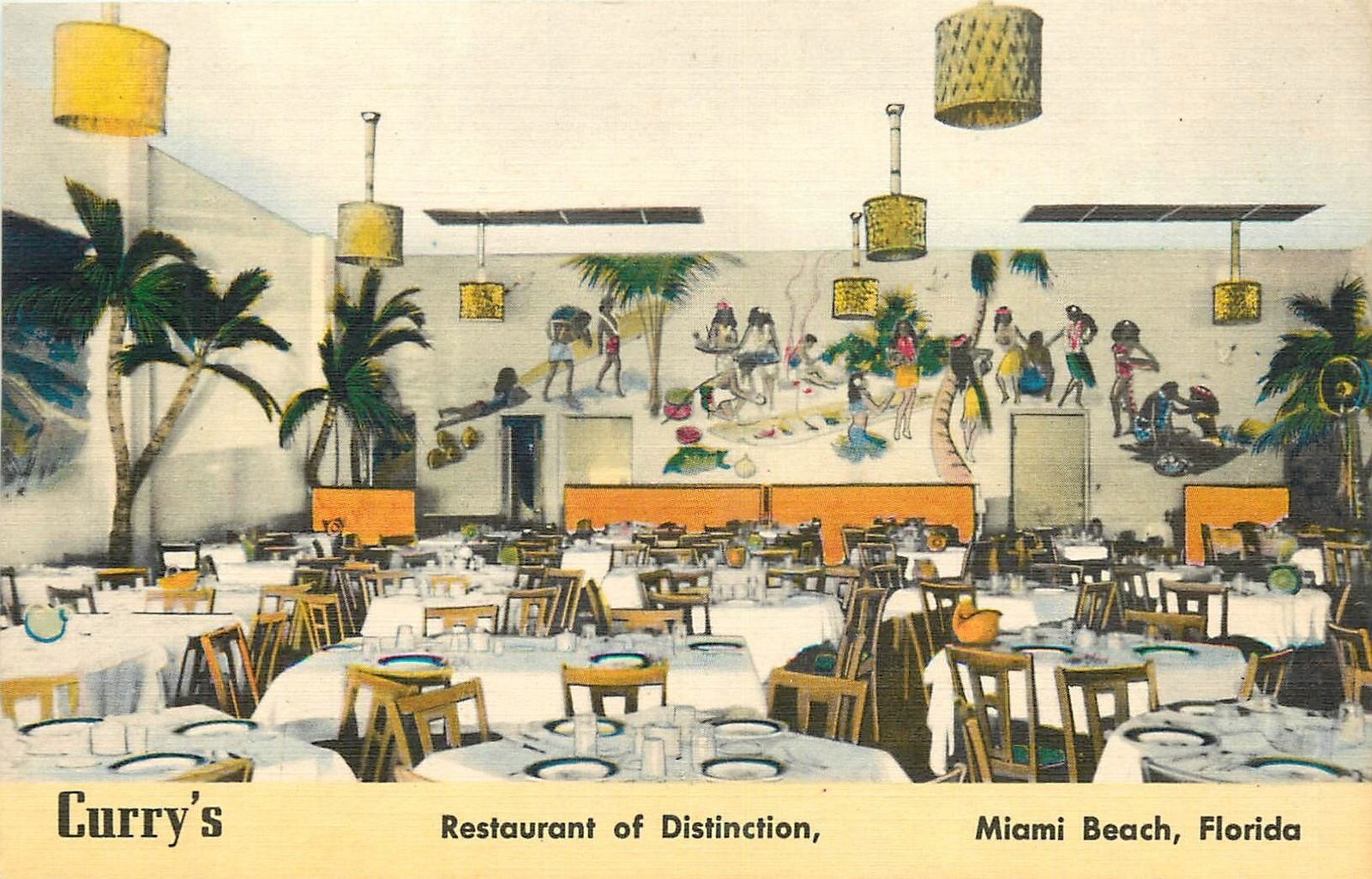 1940s Miami Beach Florida Curry's Restaurant Colorpicture Postcard 25-1986