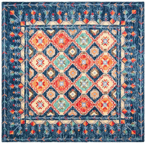 Safavieh Aspen NAVY / ORANGE 3' X 3' Square Area Rug - APN515N-3SQ