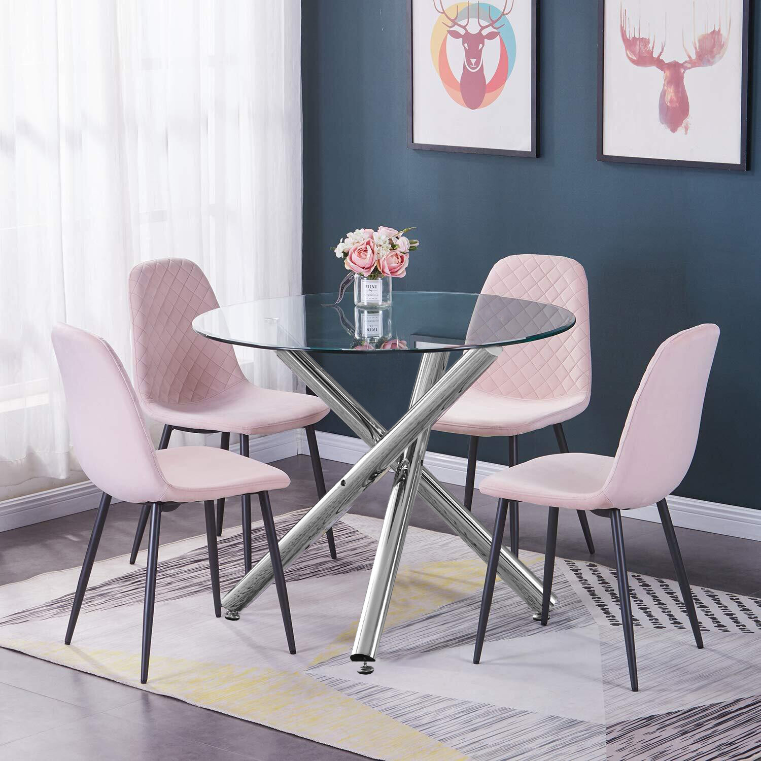 Modern Nova Dining Table 4Pcs Chairs Set Velvet Padded Seat Dining Room Clear EBay