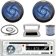 Pyle 1-DIN Bluetooth Marine CD Radio W/Cover, 2x 6'' 240W Max Blue LED Speakers