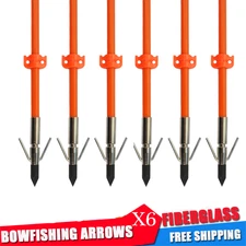 32'' Archery Solid Fiberglass Bowfishing Arrows Safety Slide Outdoor Hunting 6Pk