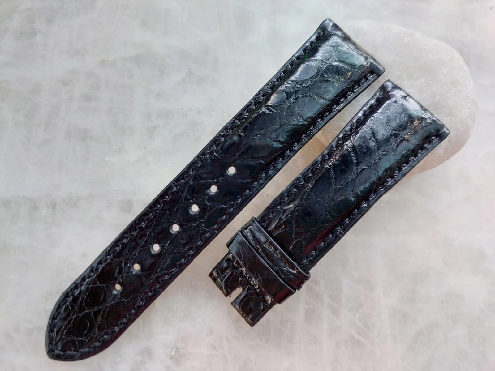 22mm/18mm Black Alligator Crocodile Print Leather Watch Strap Band