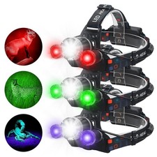 USB Rechargeable Work Light LED Headlamp White + White/Red/Green/Purple Light US