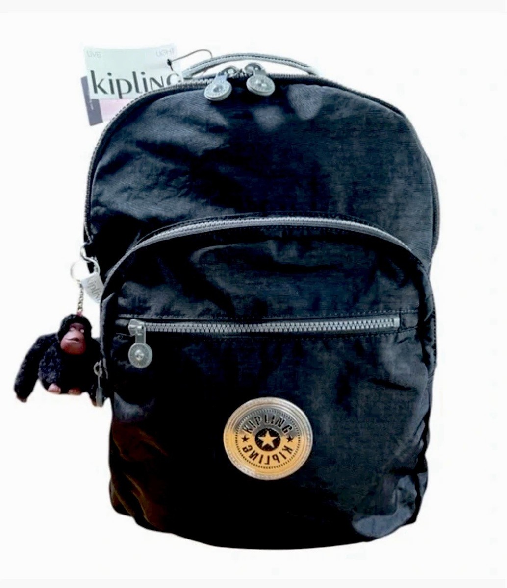 Kipling Backpack Seoul Black Silver Large Laptop Campus 