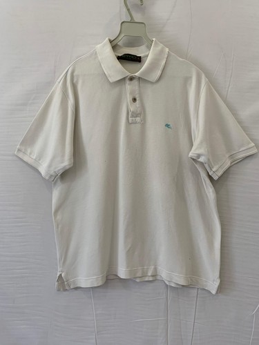 Etro, Vintage Etro Milano Polo Shirt XL Off White Pique Cotton Pegasus Logo Italy #74