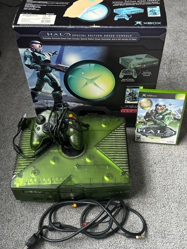 Original Xbox Halo Special Edition Console Green OG box+1 Controller ...