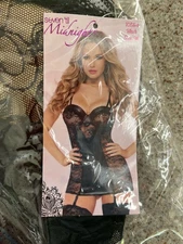 Seven Till Midnight Medium Women’s Lingerie Chemise Thong Black Two Piece Lace