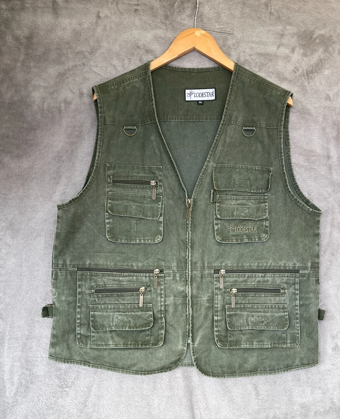 Vintage Lodestar Utility Fishing Vest Gilet Khaki Multi Pocket M L Y2K Hunting