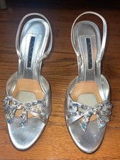 Silver metallic sandals with rhinestones size 7.5 - very good condition