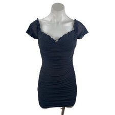 Windsor Black Mesh Ruched Sweetheart Ruffled Cap Sleeve Mini Bodycon Dress Sz S