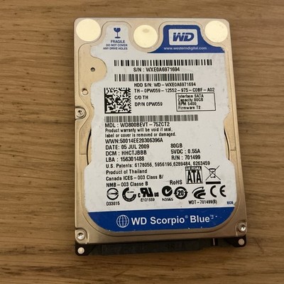 Western Digital Scorpio Blue 80GB 2,5 HDD (WD800BEVT-00A23T0)