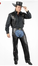 Cowboy Western Biker Chaps Vest Black Faux Leather Adult Costume Small 36-38