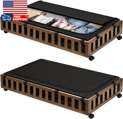 2-Pack Bamboo Under Bed Storage Bins on Wheels - 39''x20''x7.8'' Brown Containers