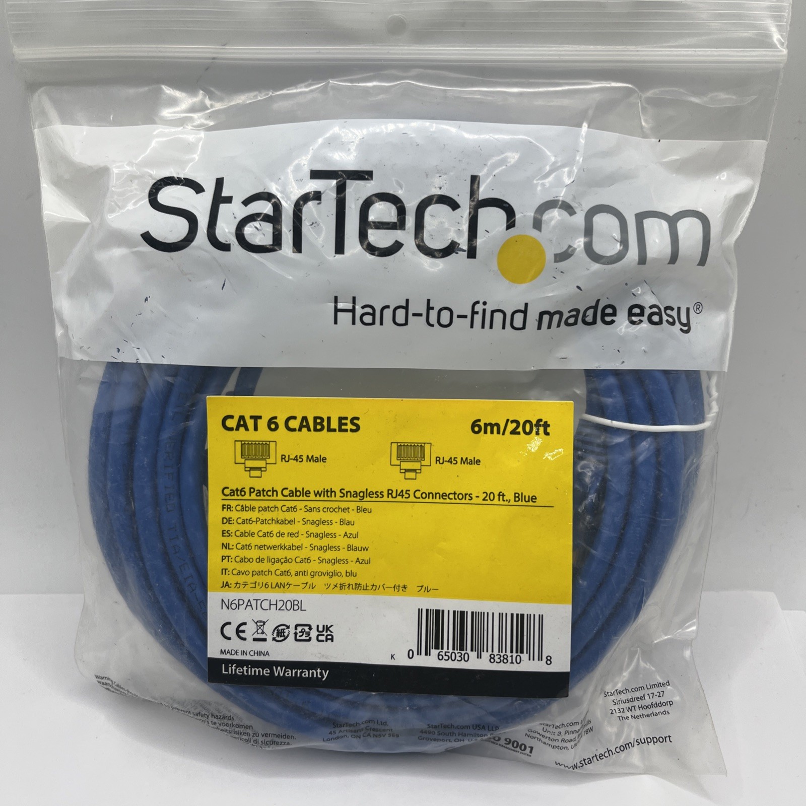 StarTech 20ft Blue Cat6 Ethernet Cable