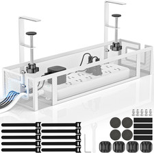Under Desk Cable Management Tray, 15.75" No Drill Cable Management White, Heav