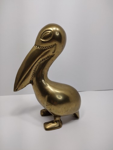 Vtg Mid Century Brass Pelican Sculpture 8” Tall 2 lb 11 oz Beach Bird Ocean