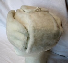 Vintage Russian Winter Hat White Faux Fur with Flaps Ushanka 174