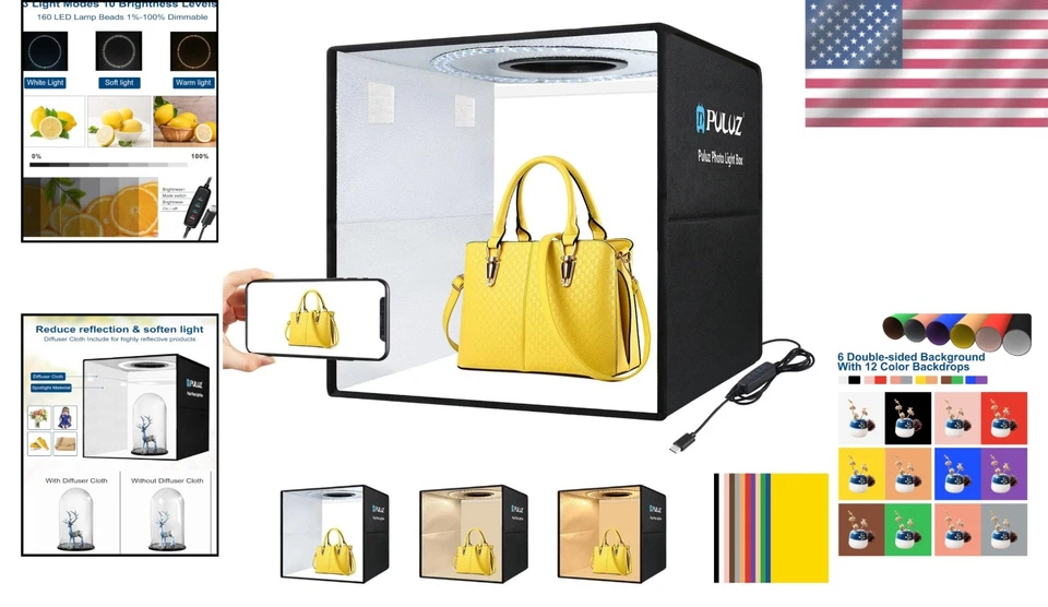 Foldable 16''×16'' Light Box with 160 LED Lights for Perfect Product Photography - Image 2 of 4