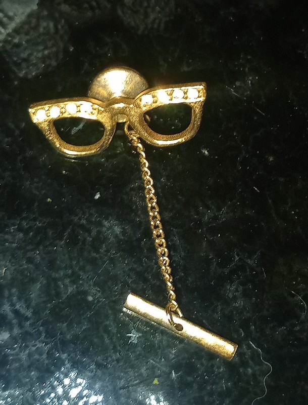 VINTAGE 1950’S Set Of Two JEWELED EYE GLASSES TIE OR CLIP And Tie Pin