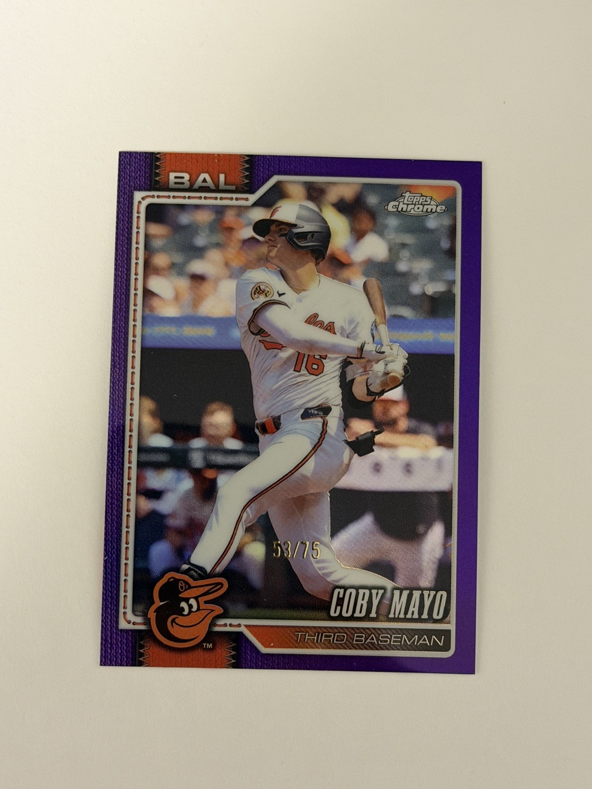 Coby Mayo 2026 Topps Chrome #139 Purple /75 Orioles