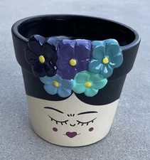 New Frida Kahlo Colorful 4.5” Terra Cotta Flower Pot NWT