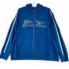 Harley-Davidson Women  s 1W Blue Full Zip Hoodie Sweatshirt Striped Sleeves