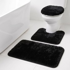 RUN HELIX Shaggy Bathroom Rugs Set 3 Piece, Black 32x20