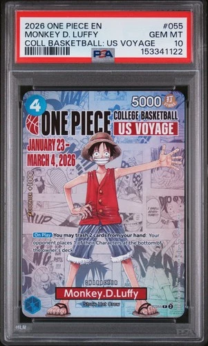 1122 Monkey D. Luffy 2026 One Piece US Voyage College Basketball #P-055 PSA 10